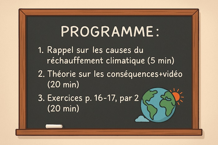 programme du cours au tableau