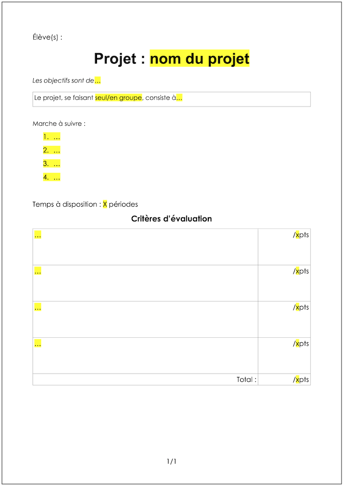 canevas pour réaliser un projet pédagogique